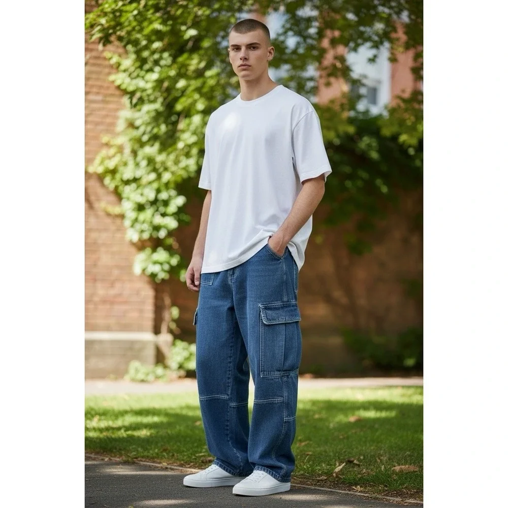 LGSG‎ Men's Jeans Baggy Wide Leg Pants Size 2XL Elastic Waist